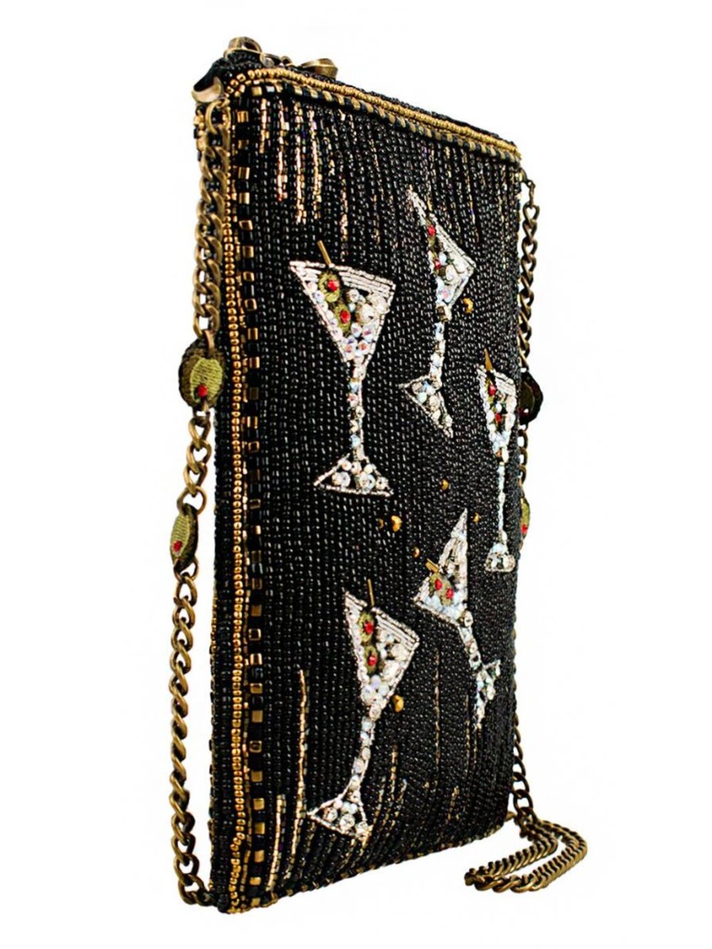 Mary Frances Sip Happens Black and Diamond Beaded Martini Crossbody - Picture 2 of 6